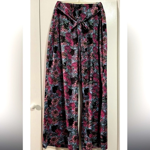 🆕 EVRYDAY JANE Floral Women's Palazzo Pants w/black panther design Sz Large NWT - Picture 1 of 10